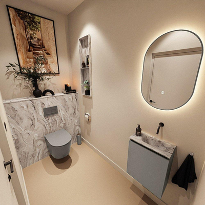 MONDIAZ TURE-DLUX 40cm toiletmeubel Smoke. EDEN wastafel Glace positie rechts. Zonder kraangat.