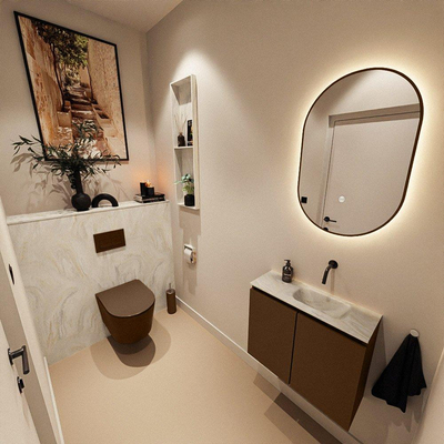 MONDIAZ TURE-DLUX 60cm toiletmeubel Rust. EDEN wastafel Ostra positie rechts. Zonder kraangat.