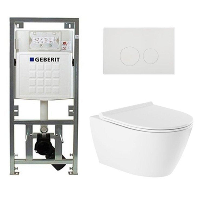 QeramiQ Salina Toiletset - rimless - Geberit inbouwreservoir - diepspoel wandcloset - softclose - quickrelease - ronde knoppen - wit