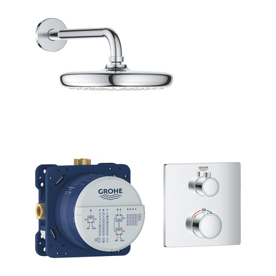 GROHE Grohtherm Perfect Regendoucheset - hoofdddouche 21cm - 1 functies - rechthoekig afbouwdeel - chroom