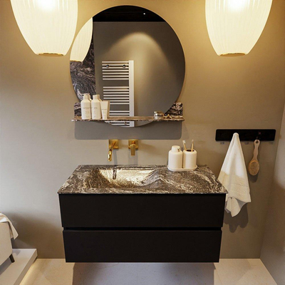 Mondiaz VICA-DLUX Badkamermeubelset - 100cm - urban - 2 lades - Inbouw wastafel CLOUD - links - zonder kraangat - kleur Lava - XL versie 60cm hoog