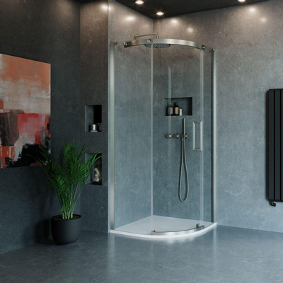 Crosswater Optix Douchecabine - 100x80cm - kwartrond - deur rechts - RVS geborsteld