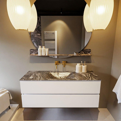 Mondiaz VICA-DLUX Badkamermeubelset - 130cm - talc - 2 lades - Inbouw wastafel CLOUD - midden - zonder kraangat - kleur Lava - XL versie 60cm hoog