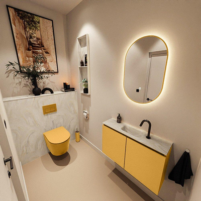 MONDIAZ TURE-DLUX 80cm toiletmeubel Ocher. EDEN wastafel Ostra positie midden. Met 1 kraangat.