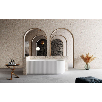 ZEZA Blend half vrijstaand hoekbad - ribbel - links - 170x80x58cm - met afvoer - acryl - mat wit