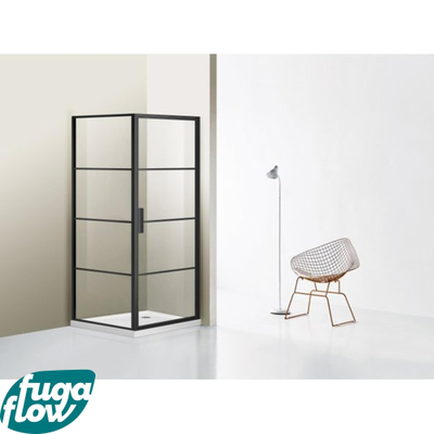 FugaFlow Efficiente Vetro douchecabine 80x80cm veiligheidsglas frame lines aan buitenzijde met anti kalk zwart mat -