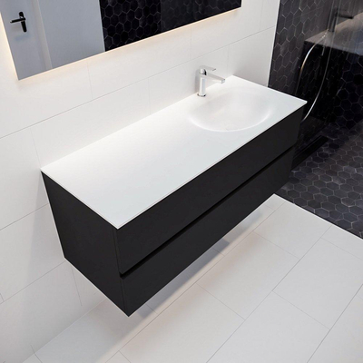 MONDIAZ VICA Badkamermeubelset - 120cm - 2 lades - wasbak Moon rechts - 1 kraangat - solid surface urban