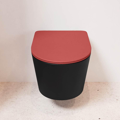 MONDIAZ LAVIE wandclosetpack - 36x53cm - diepspoel - rimless - Urban (zwart) - softclose - quick-release - toiletzitting - Fire (rood)