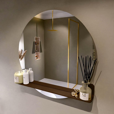 Mondiaz SPOT Badkamerspiegel - rond 90cm - spiegelplanchet - kleur Rust