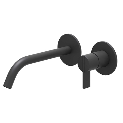 IVY Pact Wastafelmengkraan - 2-gats - met inbouwdeel - wandmontage - gebogen uitloop - coldstart - Mat zwart PED