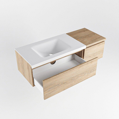 MONDIAZ BUKLA 120cm badmeubel met module 40 kleur Washed Oak met 2 lades. Wastafel CLOUD links 1 kraangat kleur Talc.