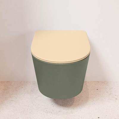 MONDIAZ LAVIE wandclosetpack - 36x53cm - diepspoel - rimless - Army (groen) - softclose - quick-release - toiletzitting - Sand (beige)