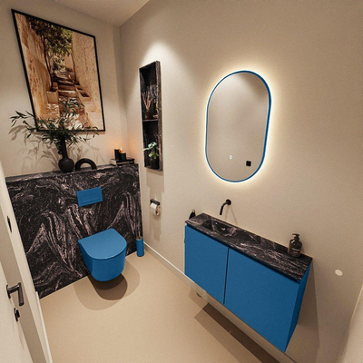 MONDIAZ TURE-DLUX 80cm toiletmeubel Jeans. EDEN wastafel Lava positie links. Zonder kraangat.