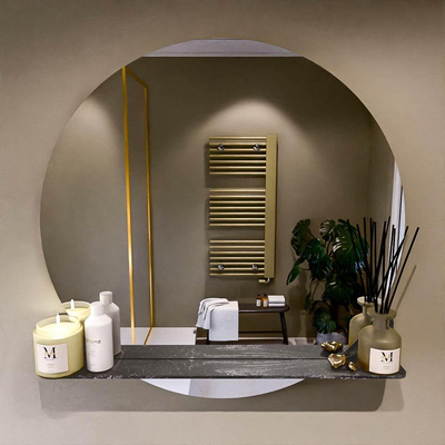 Mondiaz SPOT Badkamerspiegel - rond 90cm - spiegelplanchet - kleur Lava