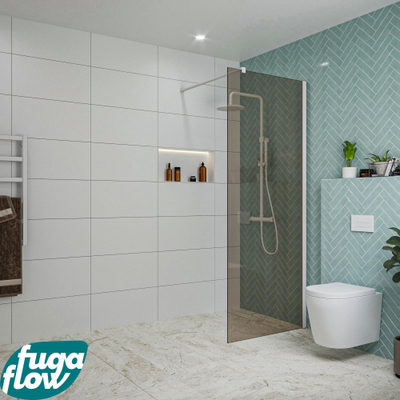 FugaFlow Eccelente Vetro inloopdouche badkamer - 80x200cm - rookglas - wandarm - mat wit -