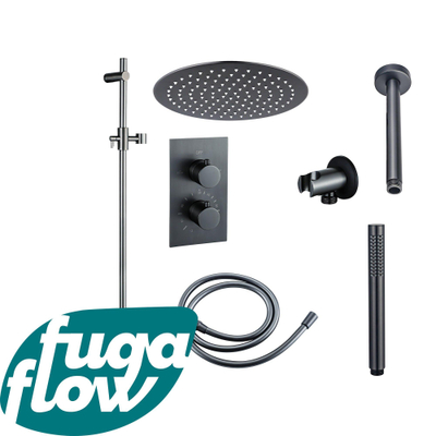 FugaFlow Eccelente Sobrado Badkamer Inbouw Regendoucheset - thermostatisch - plafondarm -glijstang - 25cm hoofddouche - staaf handdouche - gunmetal PVD