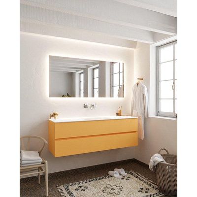 MONDIAZ VICA Badkamermeubelset - 150cm - 2 lades - wasbak Cloud midden - 0 kraangaten - solid surface ocher