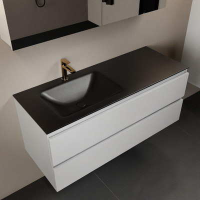 Mondiaz Aivy badmeubelset - 120x45x50cm - 1 kraangat - 1 wasbak urban Solid surface - Links - 2 lades - Met spiegelkast - MDF Talc