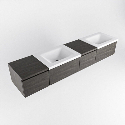 MONDIAZ BUKLA 200cm badmeubel met module 40 rechts kleur Dark Brown met 4 lades. Wastafel CLOUD dubbel 0 kraangaten kleur Talc.