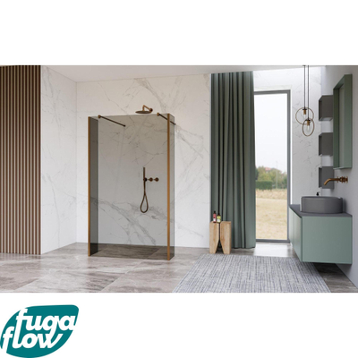 FugaFlow Eccelente Vetro Vrijstaande inloopdouche badkamer - 140x200cm - Glas mat - antikalk - 8mm veiligheidsglas - 2 zijwanden 40cm - met wandarmen en hoekprofielen - Koper geborsteld -