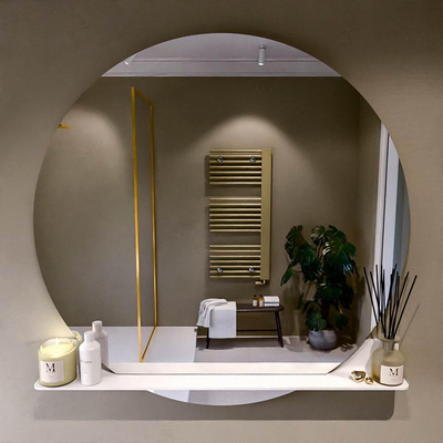 Mondiaz SPOT Badkamerspiegel - rond 120cm - spiegelplanchet - kleur Talc