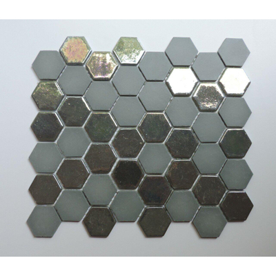 The Mosaic Factory Valencia mozaïektegel 4.3x4.9x0.5cm hexagon khaki mat en glans voor wand en vloer en voor binnen en buiten vorstbestendig