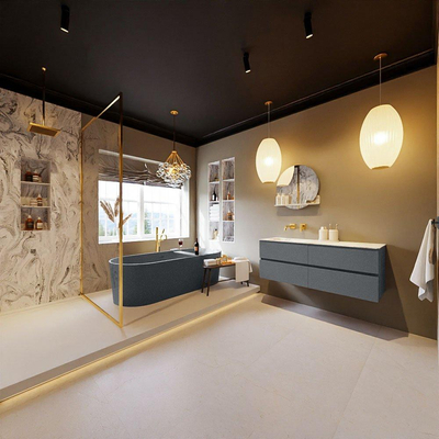 MONDIAZ VICA-DLUX Badkamermeubelset - 130cm - onderkast plata - 4 lades - inbouw wastafel cloud links - zonder kraangaten - 60cm hoge versie - glace