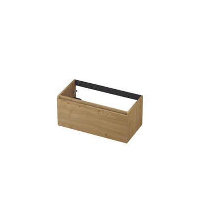 INK Fineer Wastafelonderkast - 90x45x40cm - 1 lade - greeploos - houten keerlijst - MDF Fineer Natur