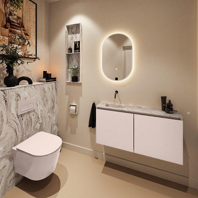 MONDIAZ TURE-DLUX 100cm toiletmeubel Rosee. EDEN wastafel Glace positie links. Zonder kraangat.
