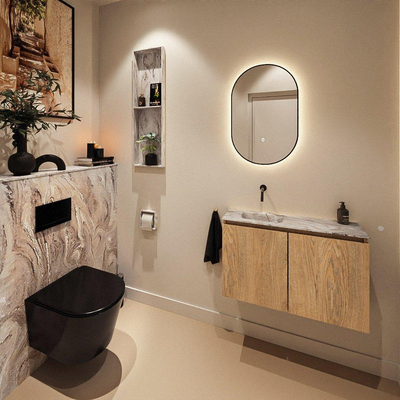 MONDIAZ TURE-DLUX 80cm toiletmeubel Washed Oak. EDEN wastafel Glace positie links. Zonder kraangat.