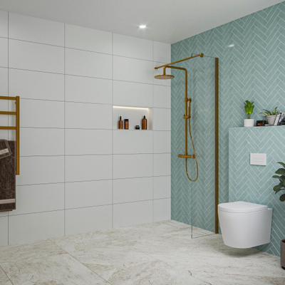 FugaFlow Eccelente Vetro inloopdouche badkamer - 40x200cm - helder glas - wandarm - geborsteld koper