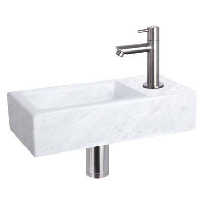 Differnz Helios fonteinset - 37.5x18.5x9.5cm - Rechthoek - 1 kraangat - Recht matte chromen kraan - Mineraalsteen Marmer