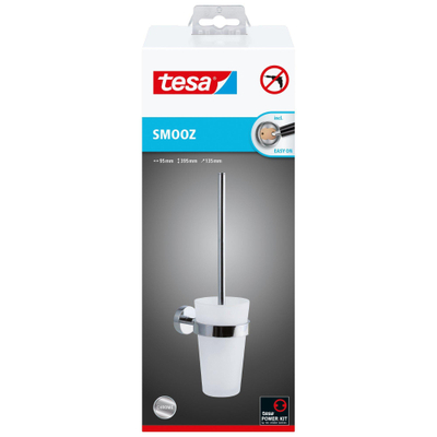 Tesa Smooz Toiletborstel 12x30x12cm zonder boren Zelfklevend Verchroomd Metaal chroom wit