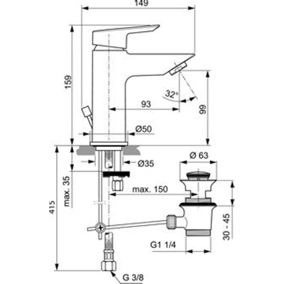 Ideal Standard Tesi wastafelkraan m. vaste uitloop met waste chroom