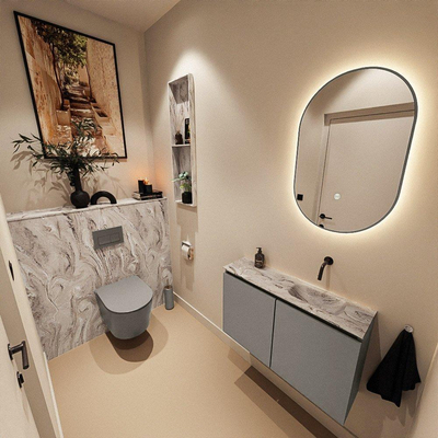 MONDIAZ TURE-DLUX 80cm toiletmeubel Smoke. EDEN wastafel Glace positie rechts. Zonder kraangat.