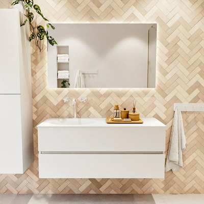 MONDIAZ VICA 120cm badmeubel onderkast Talc 2 lades. Wastafel MOON links 1 kraangat, kleur Talc.