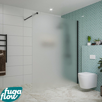 FugaFlow Eccelente Vetro inloopdouche badkamer - 160x200cm - mat glas - wandarm - mat zwart