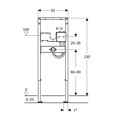GeberitDuofixir wandkraan, inbouwfuctiebox: b=50cm, h=130cm, d=7cm