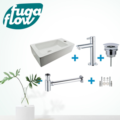 FugaFlow Eccelente Sobrado Badkamer Fonteinset - rechts - 1 kraangat - fonteinkraan chroom - wit