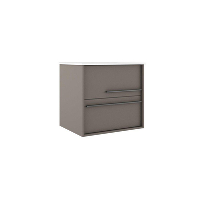 Adema Prime Essential Badkamermeubelset - 60x55x46cm - 1 ovale wasbak wit - 1 kraangat - 2 lades - rechthoekige spiegel - taupe