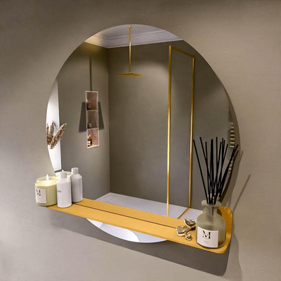 Mondiaz SPOT Badkamerspiegel - rond 90cm - spiegelplanchet - kleur Ocher