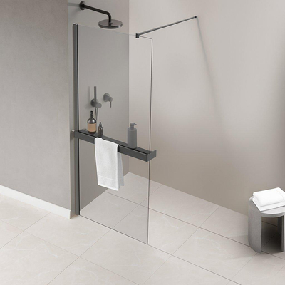 Fortifura Galeria handdoekrek voor inloopdouche - klemmen - inkortbaar - geborsteld gunmetal (antraciet)