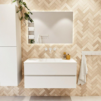 MONDIAZ VICA 100cm badmeubel onderkast Talc 2 lades. Wastafel CLOUD midden zonder kraangat, kleur Talc.