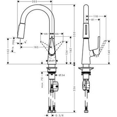 Hansgrohe Talis S keukenkraan 160 met uittrekbare handdouche instelbaar 110° of 150° chroom