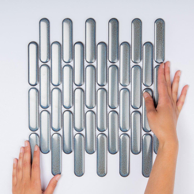 The Mosaic Factory Sevilla mozaïektegel - 30x30cm - wandtegel - Ovaal - Porselein Grey-Blue Speckle Glans