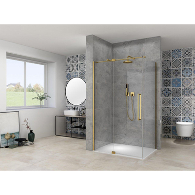 Van Rijn Products ST08 Vaste wand 985-1005 x 2000mm 8 mm Helder glas incl. Glasbehandeling Mat Messing muurprofiel