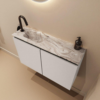 MONDIAZ TURE-DLUX 80cm toiletmeubel Linen. EDEN wastafel Glace positie links. Met 1 kraangat.
