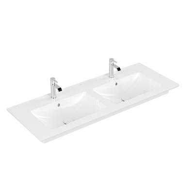 Villeroy & Boch Venticello Wastafel - 130x50cm - 2 kraangaten - overloop - ceramic plus - wit