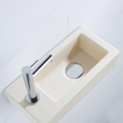 QeramiQ Fuente Fonteinset - 37.5x18.5x9cm - keramiek - kraangat links - fonteinkraan chroom - afvoerplug - verlaagd sifon - Mat Beige