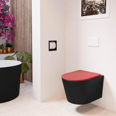 MONDIAZ LAVIE wandclosetpack - 36x53cm - diepspoel - rimless - Urban (zwart) - softclose - quick-release - toiletzitting - Fire (rood)